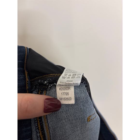 Spanx Jeans Womens Medium Dark Wash Distressed Skinny High Rise Pull On Raw Hem - Picture 5 of 5